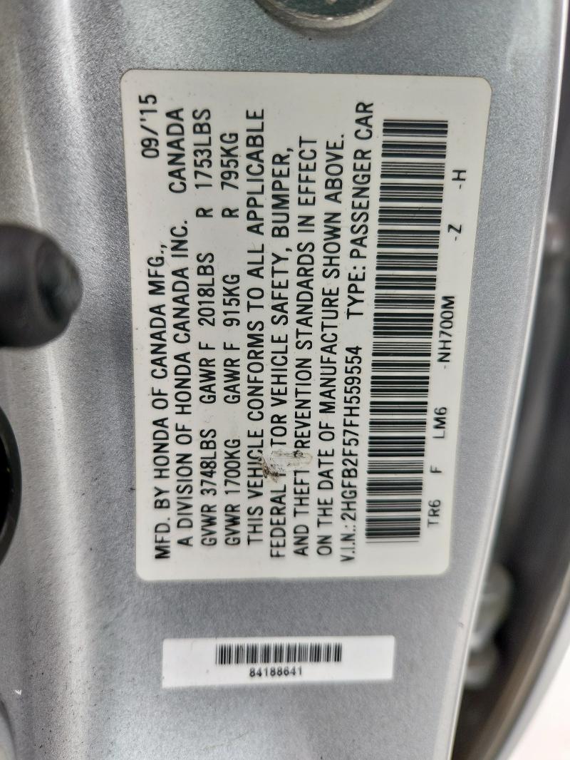 2HGFB2F57FH559554 - 2015 HONDA CIVIC LX 银色 照片 13