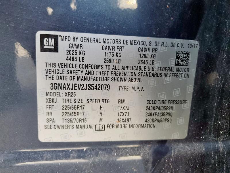 3GNAXJEV2JS542079 - 2018 CHEVROLET EQUINOX LT Mavi fotoğraf 13