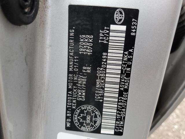 4T1BF3EK3BU702498 - 2011 TOYOTA CAMRY BASE Srebrny zdjęcie 12