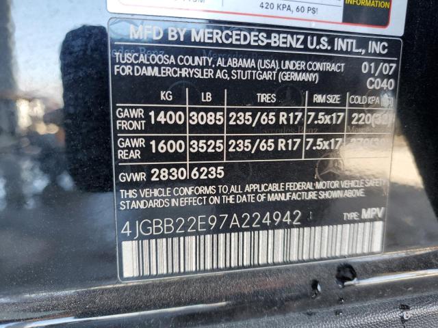 4JGBB22E97A224942 - 2007 MERCEDES-BENZ ML 320 CDI BLACK photo 13