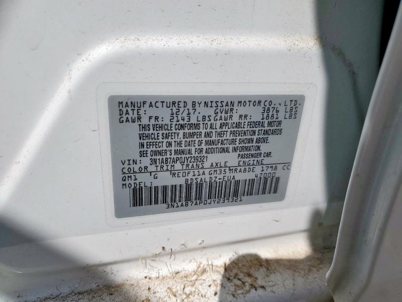 3N1AB7AP0JY239321 - 2018 NISSAN SENTRA S WHITE photo 12