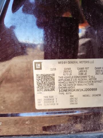 1GNERGKW1KJ200959 - 2019 CHEVROLET TRAVERSE LT MAROON photo 13