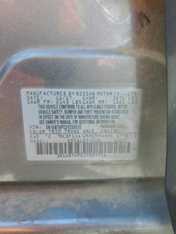 3N1AB7AP0JY224916 - 2018 NISSAN SENTRA S Сұр фото 12