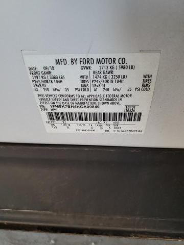 1FM5K7BH4KGA09849 - 2019 FORD EXPLORER WHITE photo 13