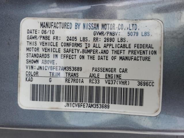 JN1CV6FE7AM353689 - 2010 INFINITI G37 BASE SILVER photo 12