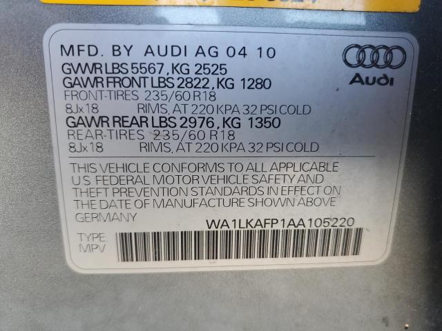 WA1LKAFP1AA105220 - 2010 AUDI Q5 PREMIUM PLUS 银色 照片 13