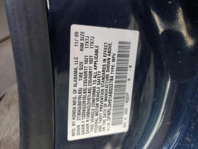 5FNRL3H91AB032784 - 2010 HONDA ODYSSEY TOURING BLUE photo 13