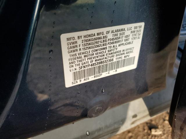 5FNYF48539B032366 - 2009 HONDA PILOT EXL BLUE photo 13