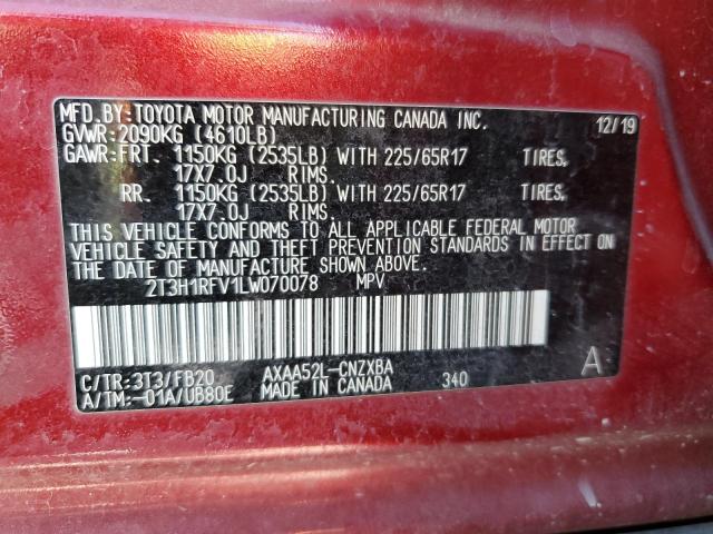 2T3H1RFV1LW070078 - 2020 TOYOTA RAV4 LE 红色 照片 13