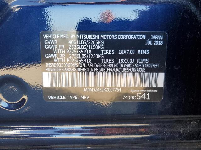 JA4AD2A32KZ007764 - 2019 MITSUBISHI OUTLANDER ES BLUE photo 14