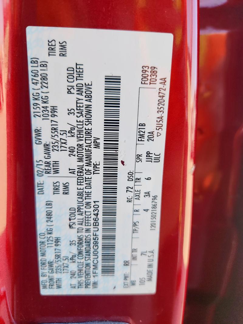 1FMCU0G95FUB64301 - 2015 FORD ESCAPE SE Qırmızı foto 13