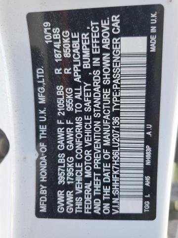SHHFK7H36LU207136 - 2020 HONDA CIVIC LX თეთრი ფოტო 13