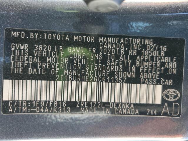 2T1BURHE2GC611357 - 2016 TOYOTA COROLLA L 蓝色 照片 13