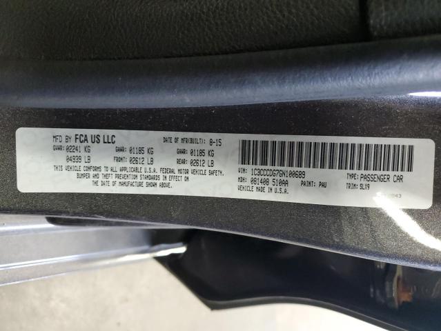 1C3CCCDG7GN100689 - 2016 CHRYSLER 200 S CHARCOAL photo 12