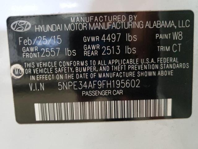 5NPE34AF9FH195602 - 2015 HYUNDAI SONATA SPORT WHITE photo 12