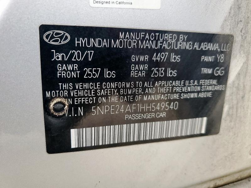 5NPE24AF1HH549540 - 2017 HYUNDAI SONATA SE 灰色 照片 13