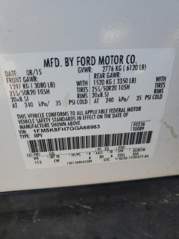 1FM5K8FH7GGA68983 - 2016 FORD EXPLORER LIMITED أبيض صورة 13