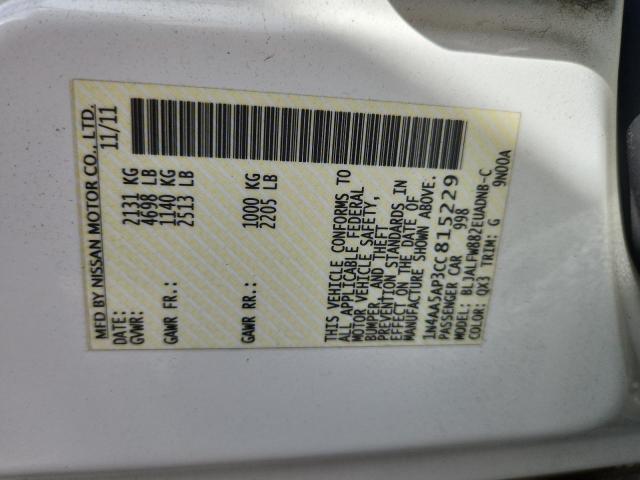 1N4AA5AP3CC815229 - 2012 NISSAN MAXIMA S WHITE photo 13