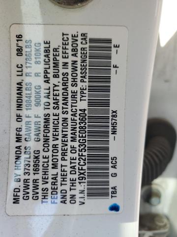 19XFC2F53GE083604 - 2016 HONDA CIVIC LX თეთრი ფოტო 12