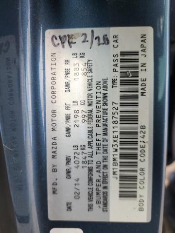 JM1BM1W3XE1187527 - 2014 MAZDA 3 GRAND TOURING BLUE photo 12
