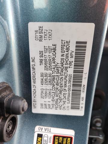 5J6RM4H56GL096920 - 2016 HONDA CR-V EX ლურჯი ფოტო 13