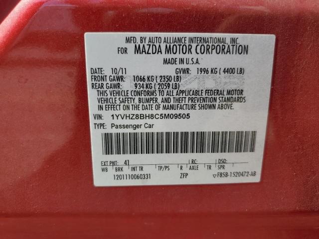 1YVHZ8BH8C5M09505 - 2012 MAZDA 6 I მუქწითელი ფოტო 12