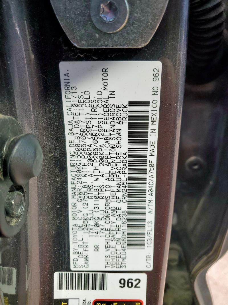 3TMLU4EN8DM116238 - 2013 TOYOTA TACOMA DOUBLE CAB Grafitowy zdjęcie 12