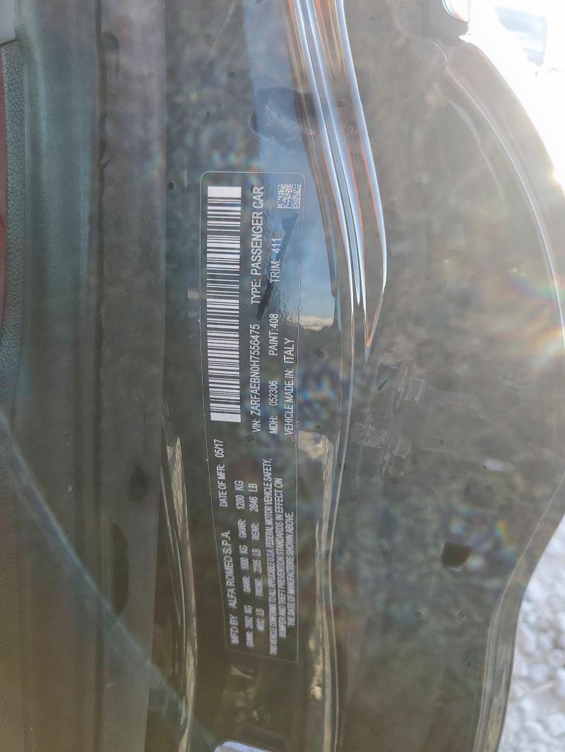 ZARFAEBN0H7556475 - 2017 ALFA ROMEO GIULIA Սև լուսանկար 12