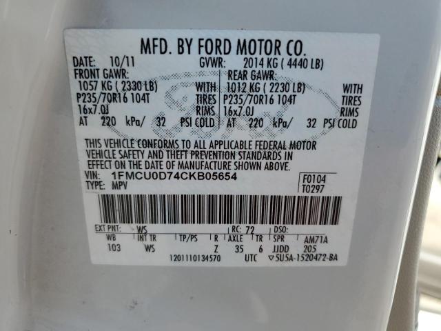 1FMCU0D74CKB05654 - 2012 FORD ESCAPE XLT Ağ foto 12