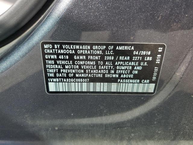 1VWBT7A32GC055007 - 2016 VOLKSWAGEN PASSAT SE Серый фото 12