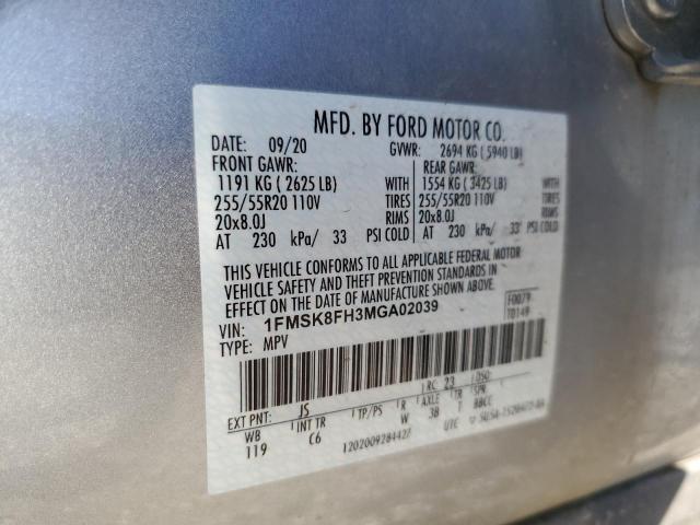 1FMSK8FH3MGA02039 - 2021 FORD EXPLORER LIMITED Silber Foto 13