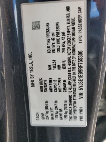 5YJ3E1EB9RF755306 - 2024 TESLA MODEL 3 ნაცრისფერი ფოტო 12