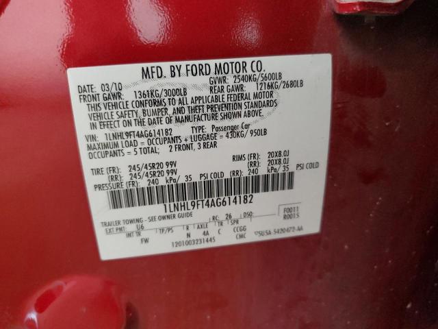 1LNHL9FT4AG614182 - 2010 LINCOLN MKS 红色 照片 12