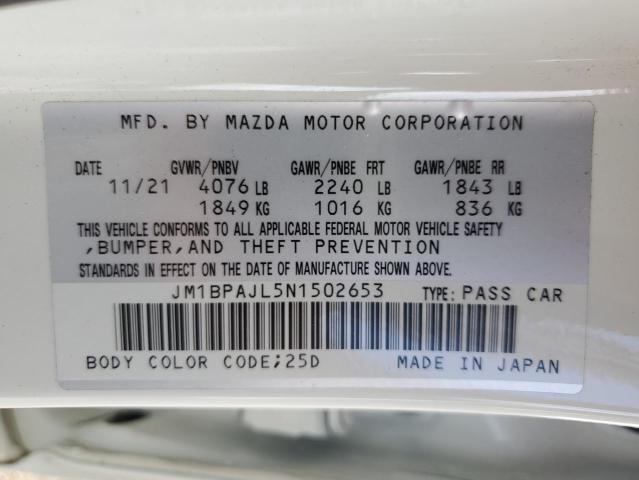 JM1BPAJL5N1502653 - 2022 MAZDA 3 WHITE photo 12