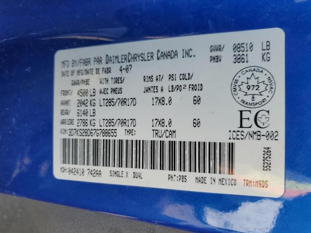 3D7KS28D67G788655 - 2007 DODGE RAM 2500 ST ლურჯი ფოტო 12