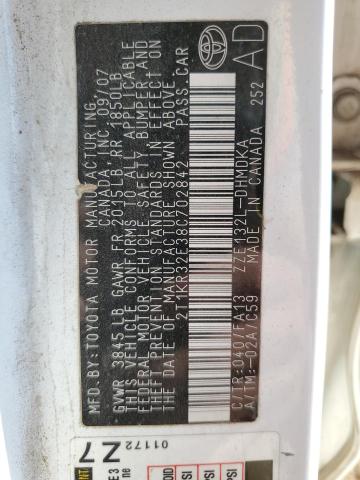 2T1KR32E38C702842 - 2008 TOYOTA COROLLA MA XR WHITE photo 12