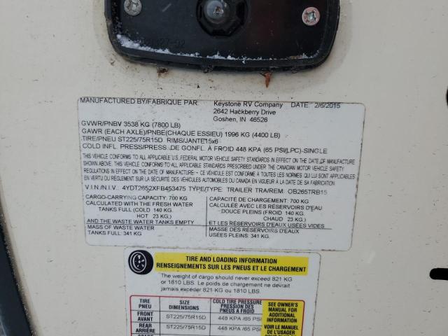 4YDT2652XFB453475 - 2015 KEYSTONE OUTBACK CREAM photo 10