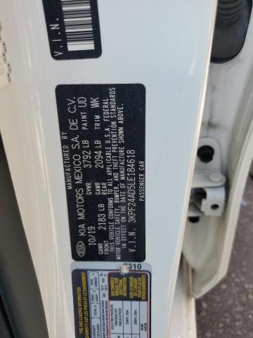 3KPF24AD5LE184618 - 2020 KIA FORTE FE WHITE photo 12