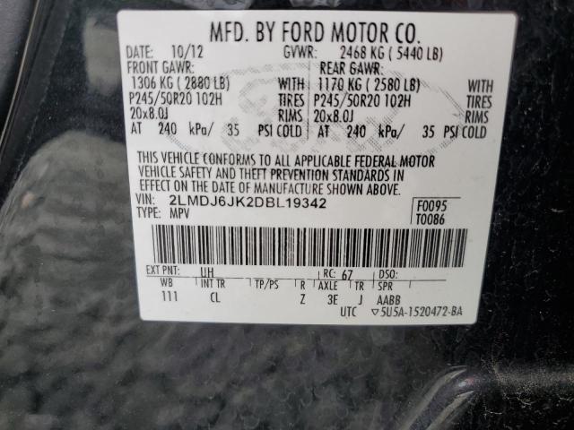 2LMDJ6JK2DBL19342 - 2013 LINCOLN MKX BLACK photo 13