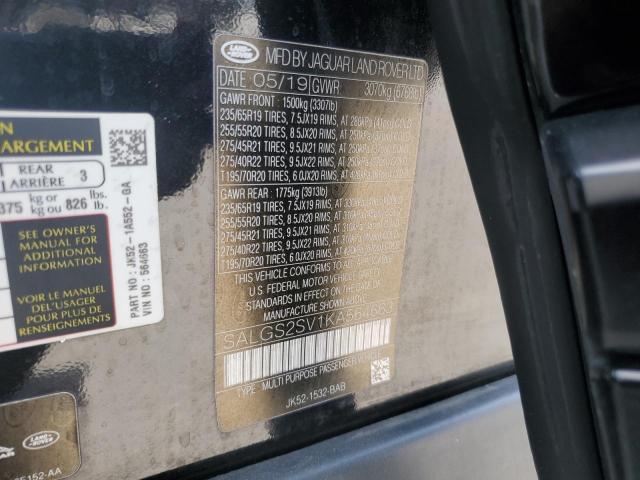 SALGS2SV1KA564663 - 2019 LAND ROVER RANGE ROVE HSE BLACK photo 12