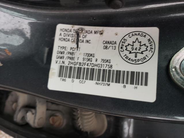 2HGFB2F47DH031758 - 2013 HONDA CIVIC LX GRAY photo 13