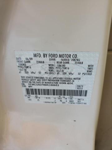 1FMCU93789KC66653 - 2009 FORD ESCAPE XLT WHITE photo 13