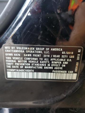 1VWBP7A34DC102974 - 2013 VOLKSWAGEN PASSAT SE შავი ფოტო 12