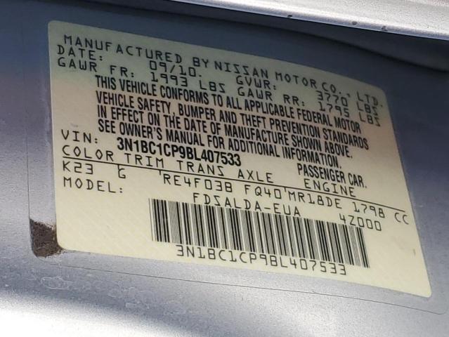 3N1BC1CP9BL407533 - 2011 NISSAN VERSA S SILVER photo 12