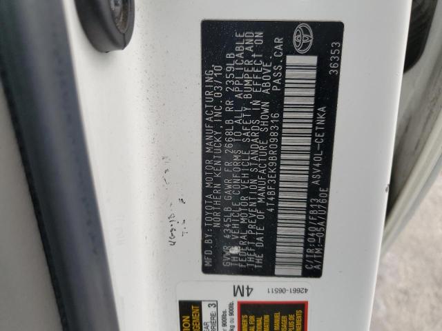 4T4BF3EK9BR098316 - 2011 TOYOTA CAMRY BASE Ağ foto 12