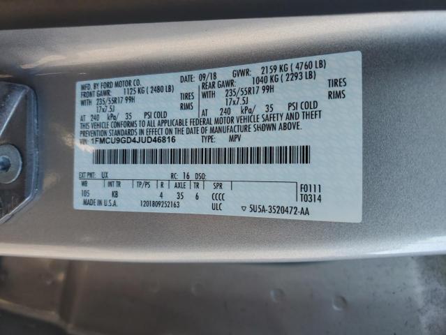 1FMCU9GD4JUD46816 - 2018 FORD ESCAPE SE فضي صورة 14