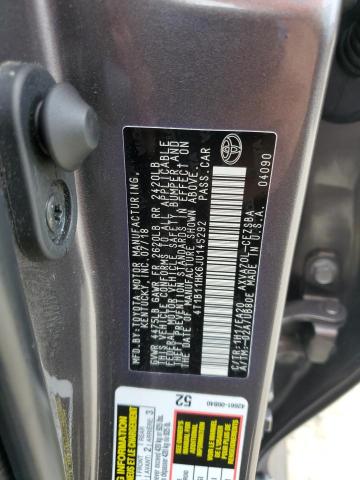 4T1B11HK6JU145292 - 2018 TOYOTA CAMRY L GRAY photo 12