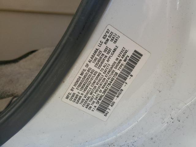 5FNRL38627B440158 - 2007 HONDA ODYSSEY EXL WHITE photo 12