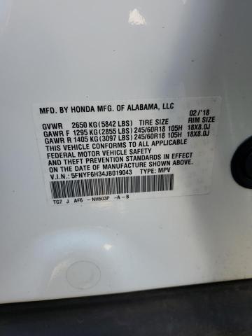 5FNYF6H34JB019043 - 2018 HONDA PILOT EX WHITE photo 13