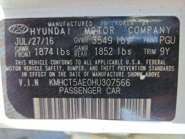 KMHCT5AE0HU307566 - 2017 HYUNDAI ACCENT SE WHITE photo 13